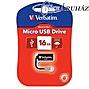 Verbatim USB Memriakrtya 16 GB Micro 10/4 MB/sec, fekete pendrive