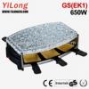Raclette grill with stone top grill plate,650w,6 raclette pans
