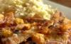 BBQ prawn pizza with onions turkey bacon and Jack blue cheese coleslaw