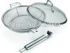 Kostenloser versand edelstahl bbq mesh grill bräter pfanne mit deckel und abnehmbarem griff dia 30cm